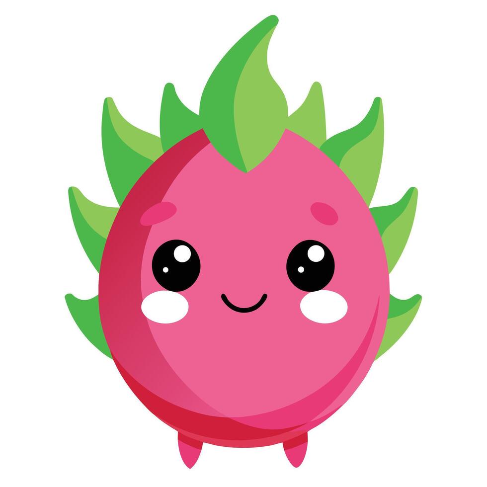 Cartoon Dragon Fruit Character with Big Eyes and a Cute Smile, Isolated vector