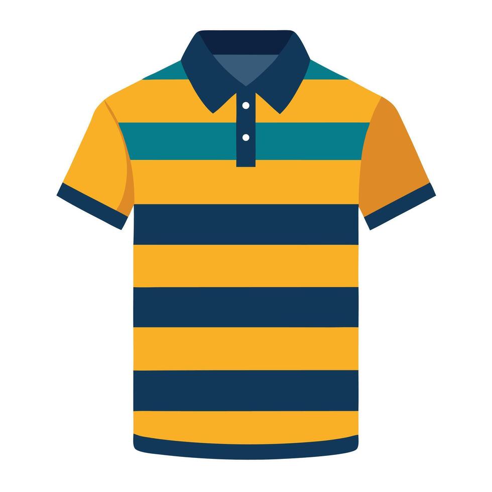 Striped Short Sleeve Polo Shirt with Buttons Yellow, Blue, and Teal Design vector