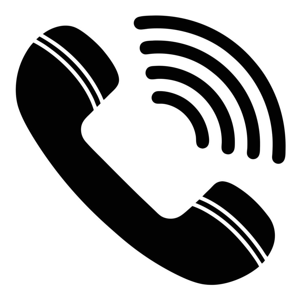 Black Telephone Handset Icon with Sound Waves Representing Ringing or Audio vector