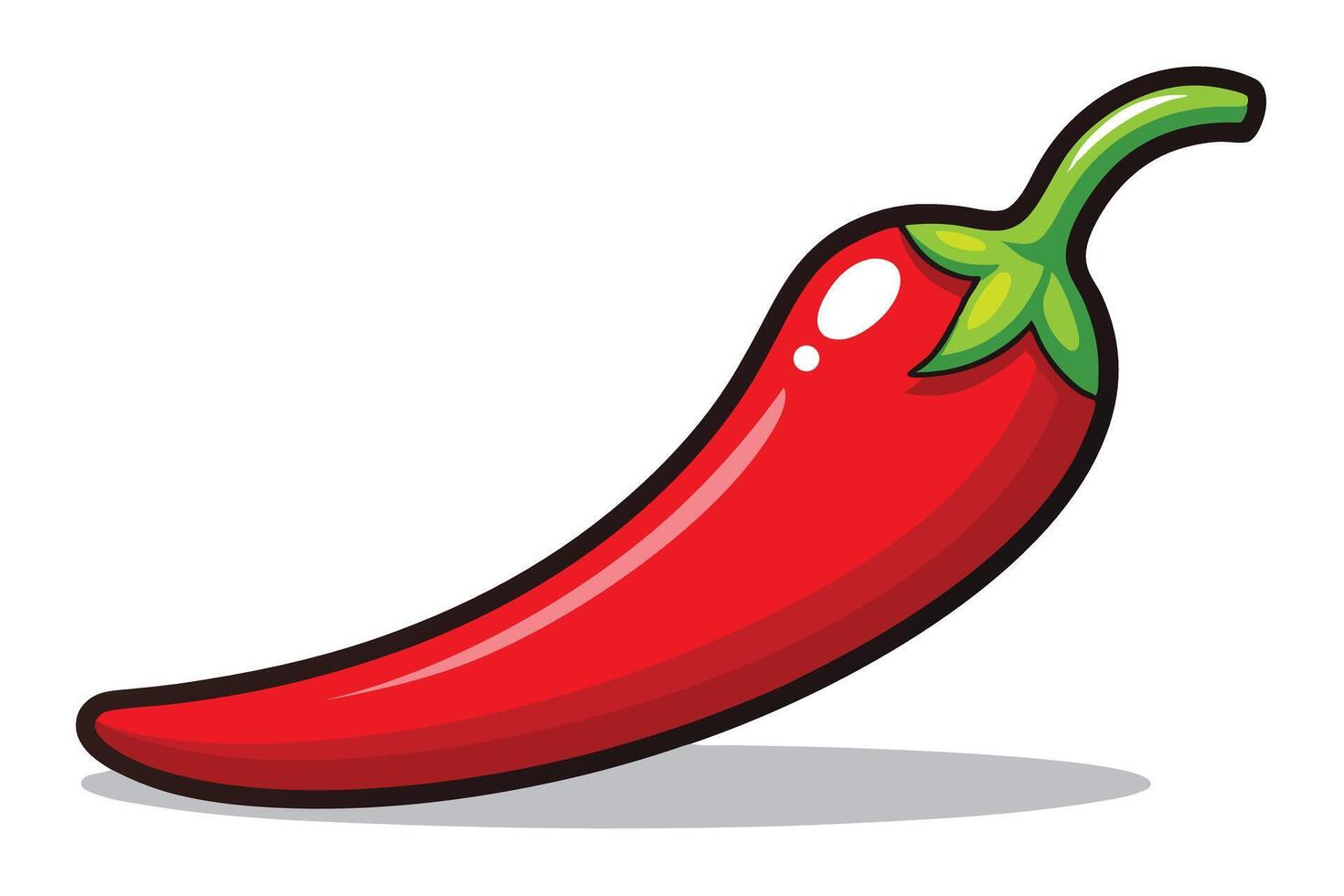 Red Chili Pepper Illustration with Green Stem and Bold Outline on White vector
