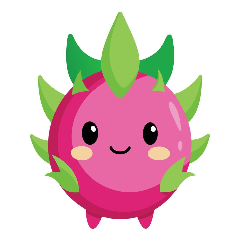Adorable Dragon Fruit Cartoon Character with Smiling Face, Isolated on White Background vector