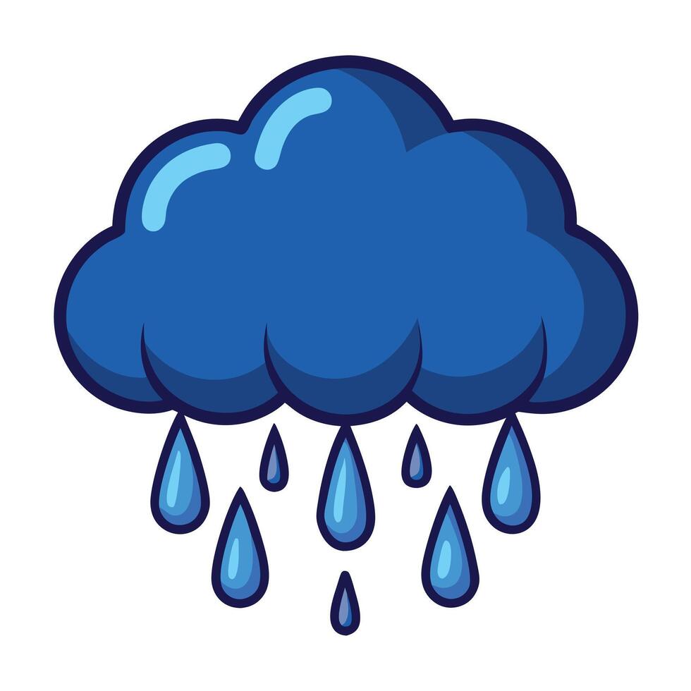 Cartoon Blue Raincloud with Raindrops, Isolated on White Weather Illustration Graphic vector