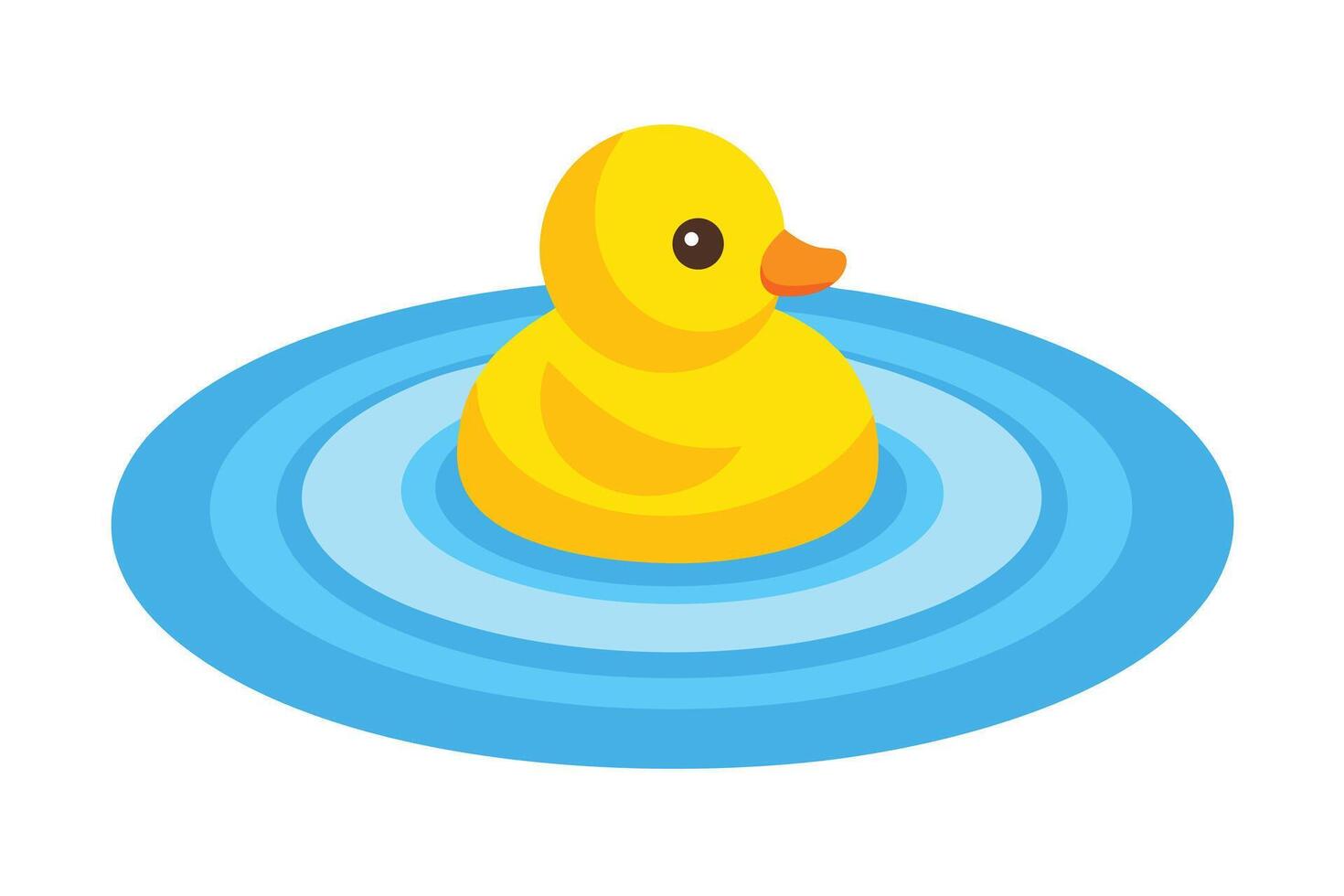 Cartoon Yellow Rubber Duck Floating on Water with Ripples Isolated Illustration vector