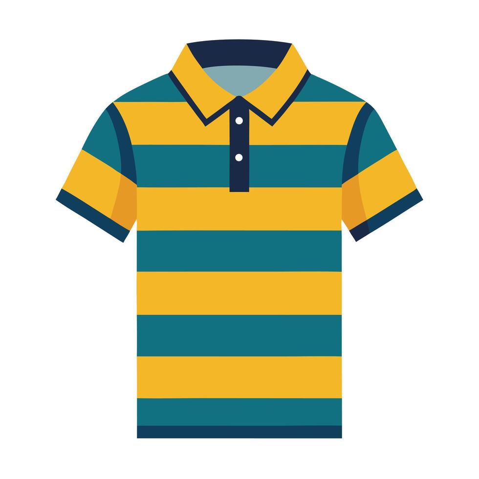 Striped Polo Shirt in Gold and Teal with Buttons Isolated on White vector