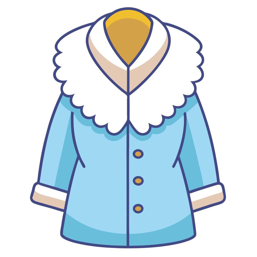 Light Blue Winter Coat with White Collar and Three Gold Buttons vector