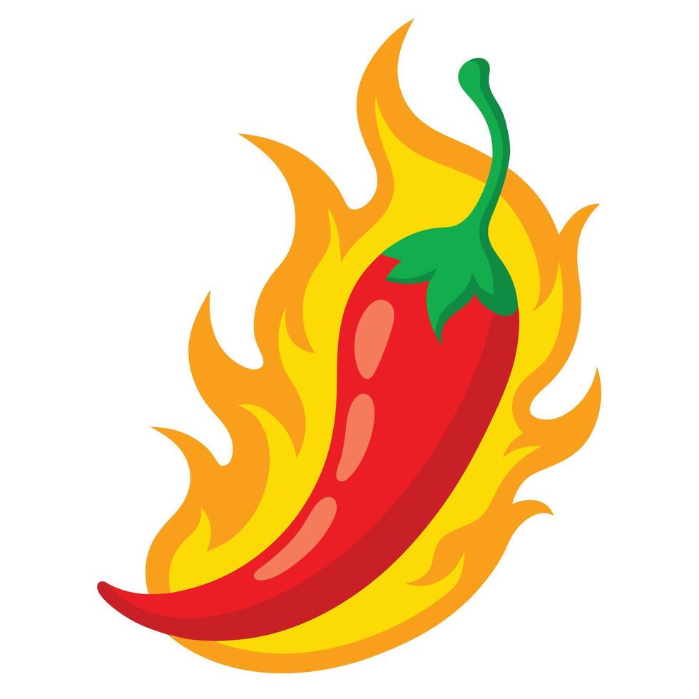 Fiery Red Chili Pepper Illustration Hot Spice Surrounded by Flames Graphic vector