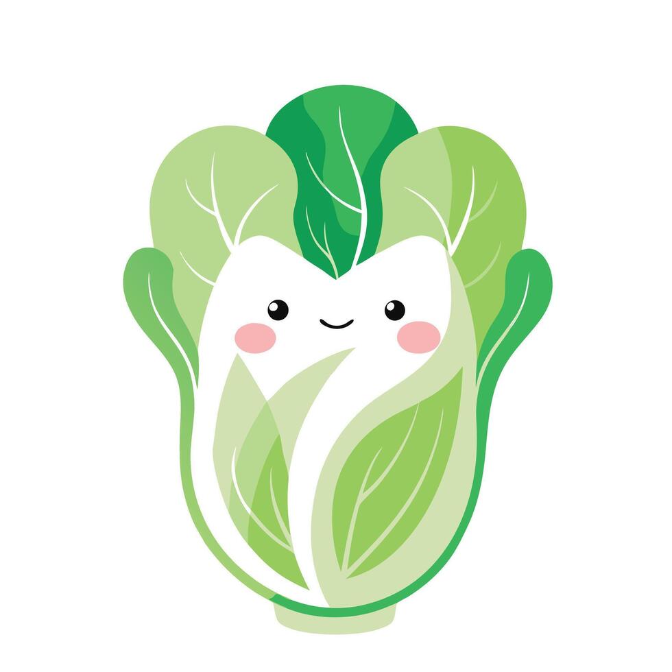 Cartoon Bok Choy with Smiling Face, Illustration of Cute Vegetable on White vector
