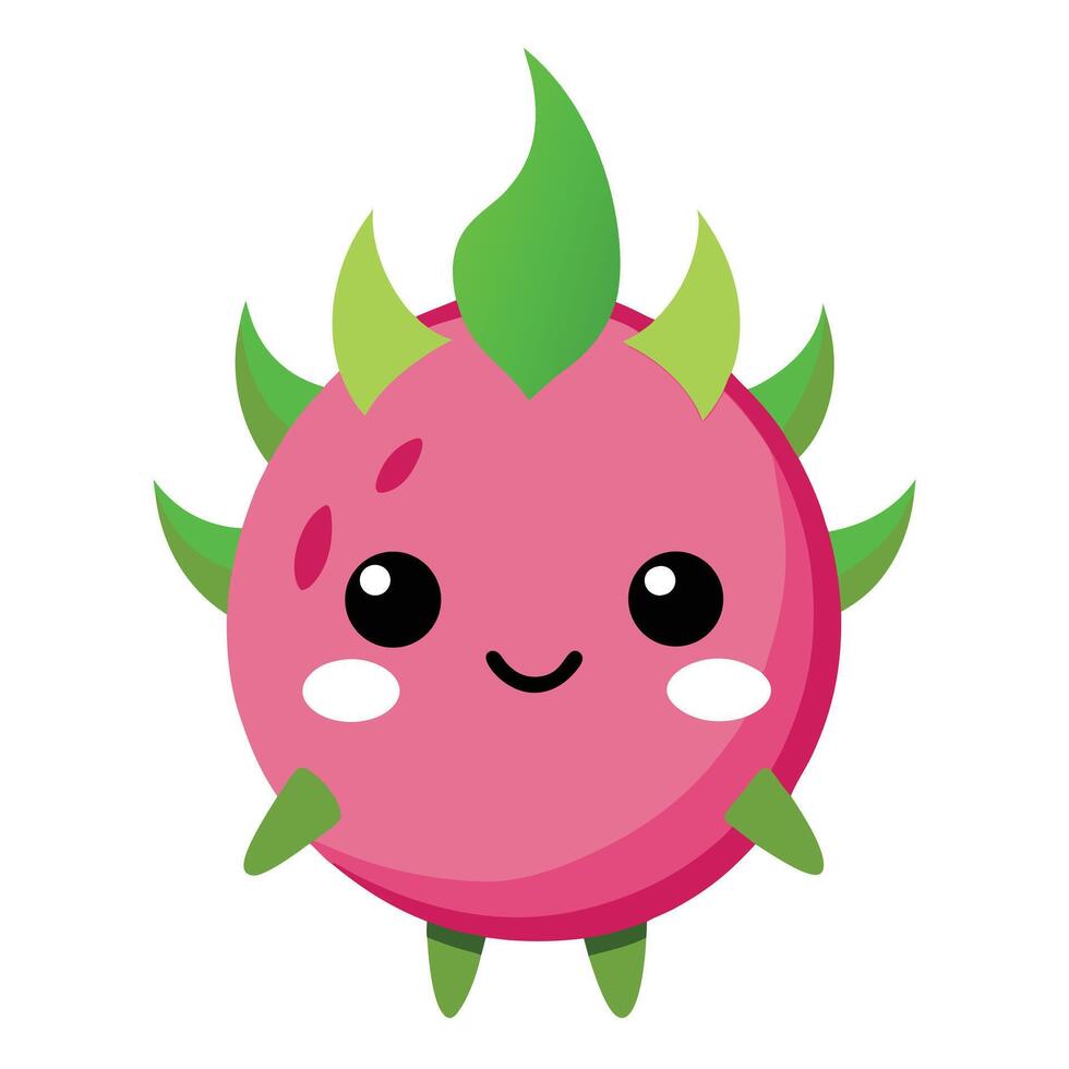 Adorable Kawaii Dragon Fruit Character with Big Eyes and Smiling Expression vector