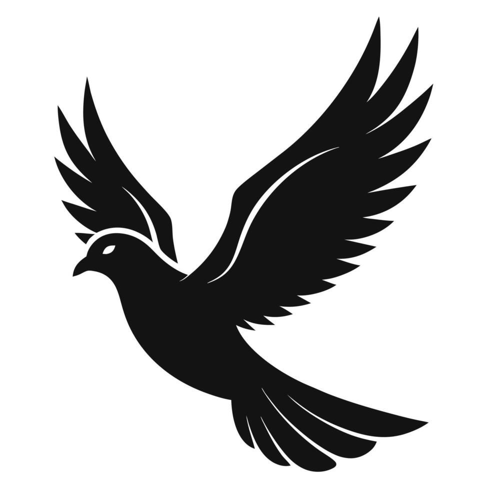 Silhouette of a Dove in Flight, Black and White Bird Art vector