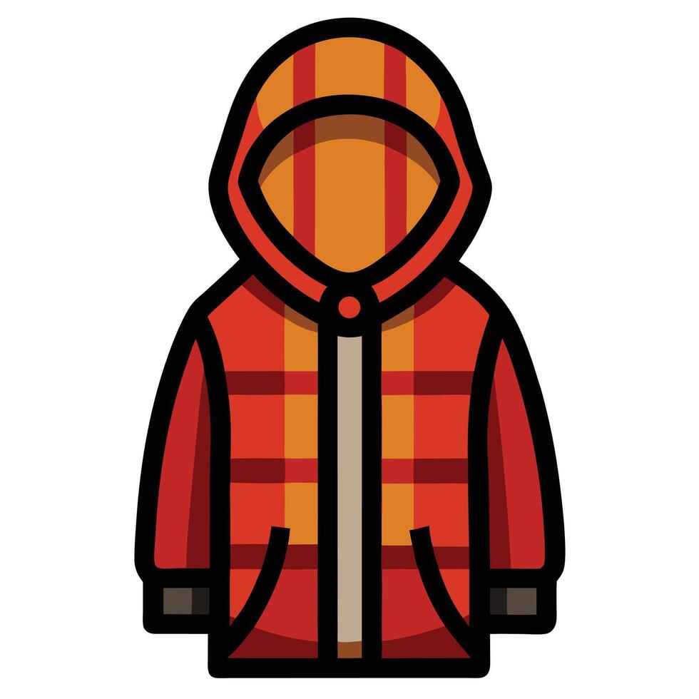 Stylish Red and Orange Plaid Hooded Jacket Icon for Autumn Fashion vector
