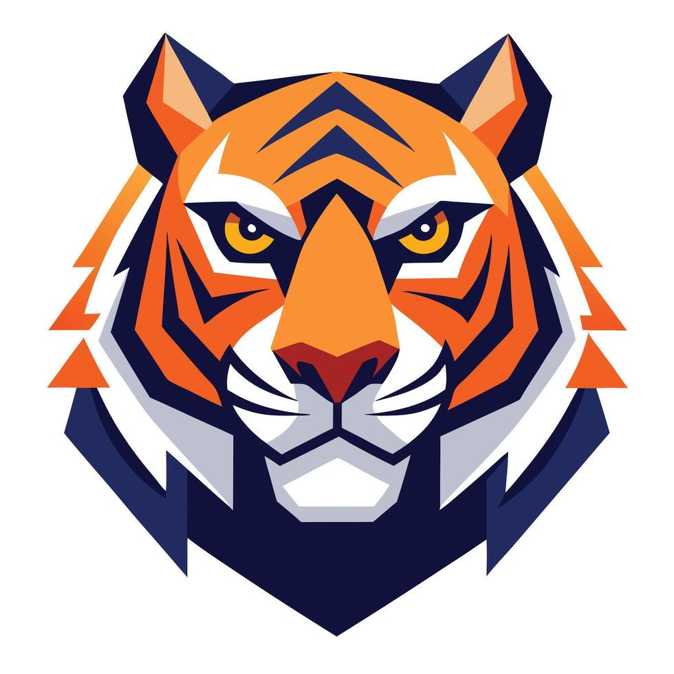 Stylized Tiger Head with Geometric Shapes and Bold Colors on White Background vector