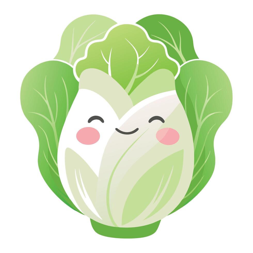 Smiling Endive Cartoon with Green Leaves, Cute Vegetable Character Illustration, Healthy Eating vector