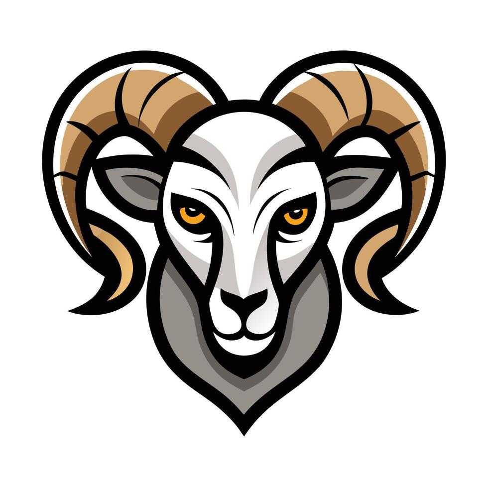 Stylized Ram Head Art with Brown Horns and Yellow Eyes Isolated vector