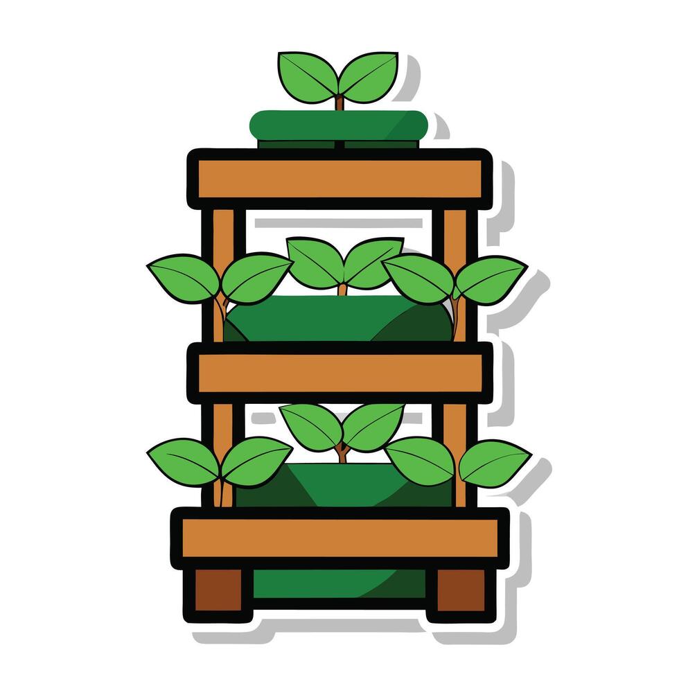Vertical Garden Cartoon Illustration Three Tiered Planter with Fresh Green Sprouts vector