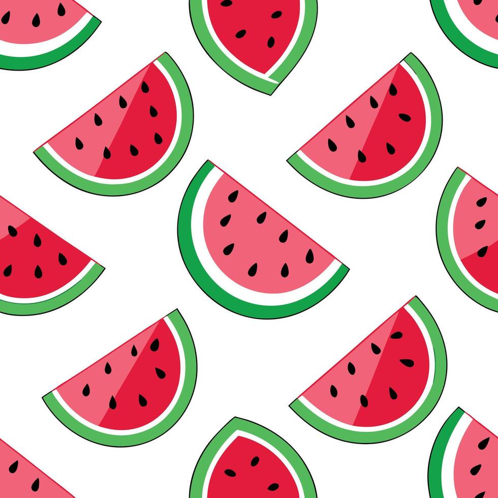 Vibrant Watermelon Slice Pattern on White Background Fresh Summer Fruit Illustration vector
