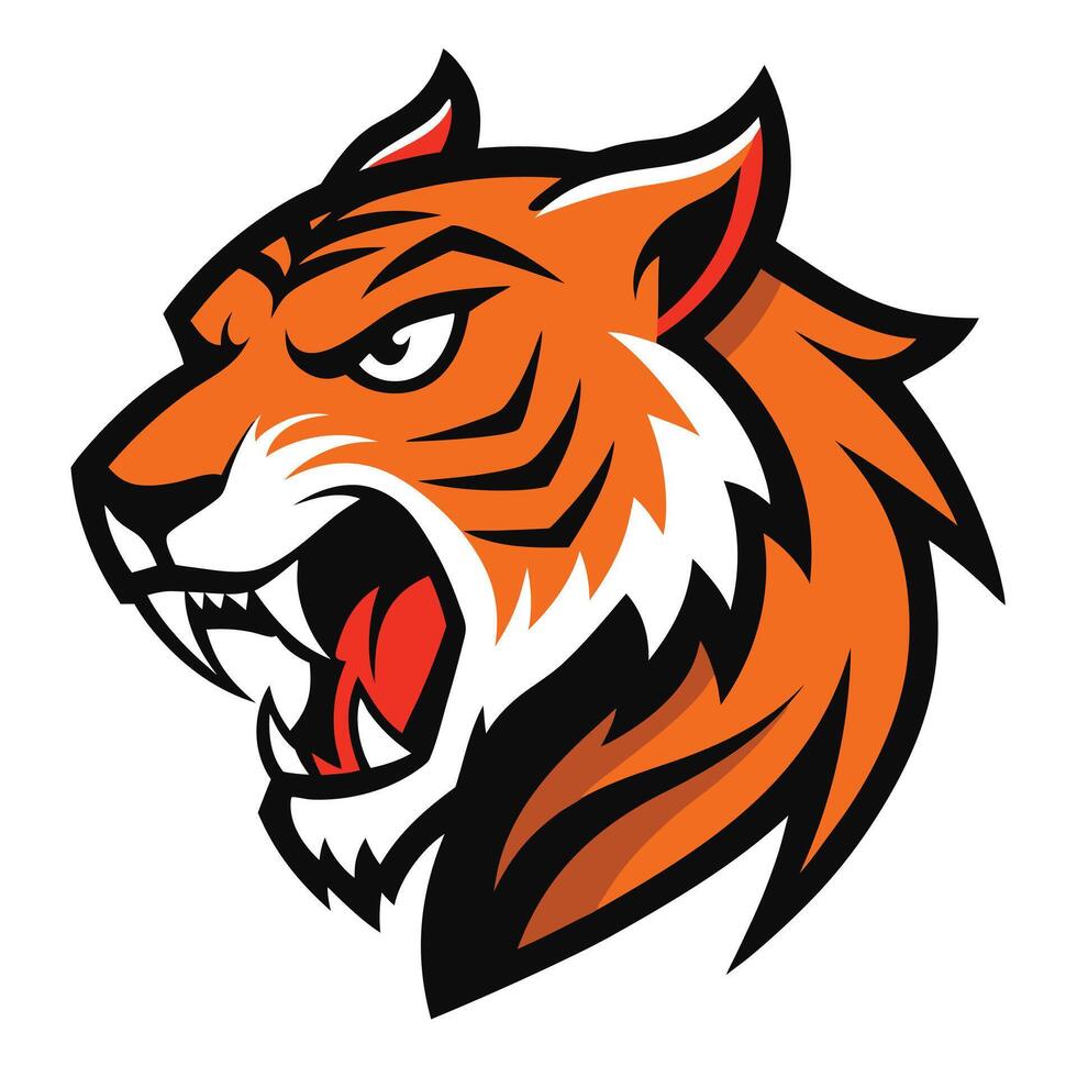 Roaring Tiger Head with Orange and Black Stripes Mascot Illustration vector
