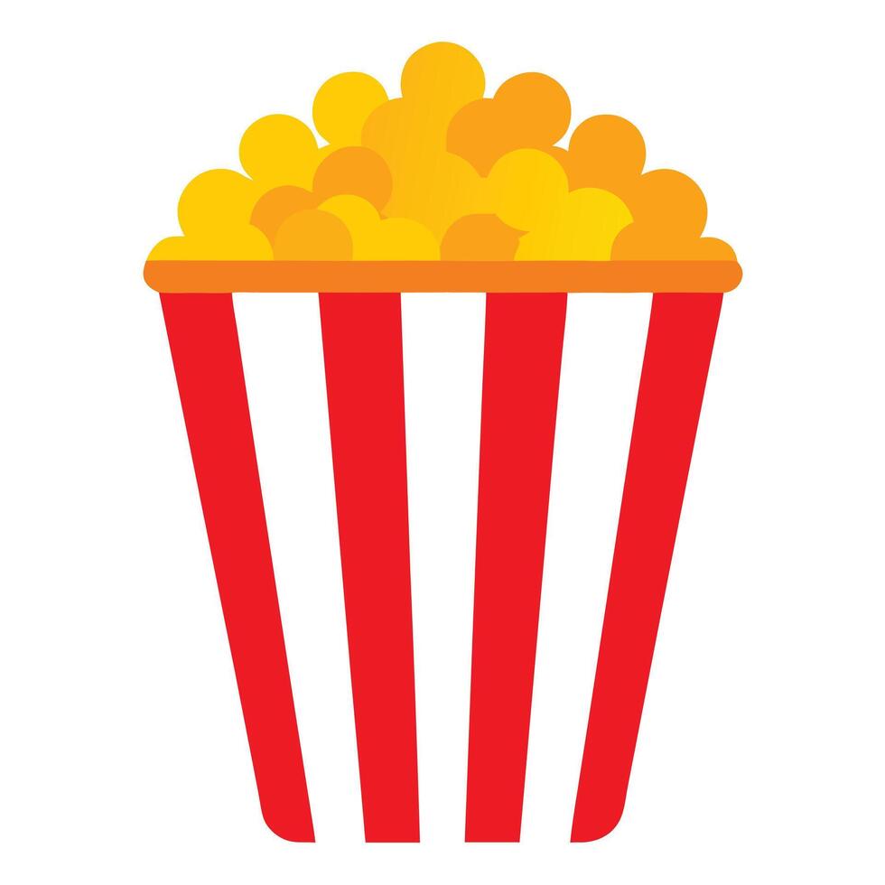Popcorn in Striped Bucket Cartoon Style Concession Food for Entertainment and Snacks vector