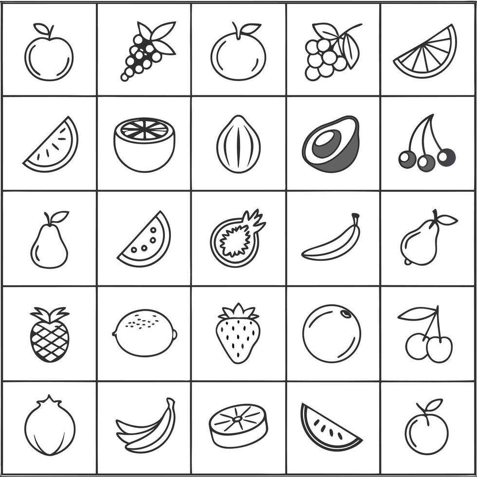 Fruit icons set in black and white vector
