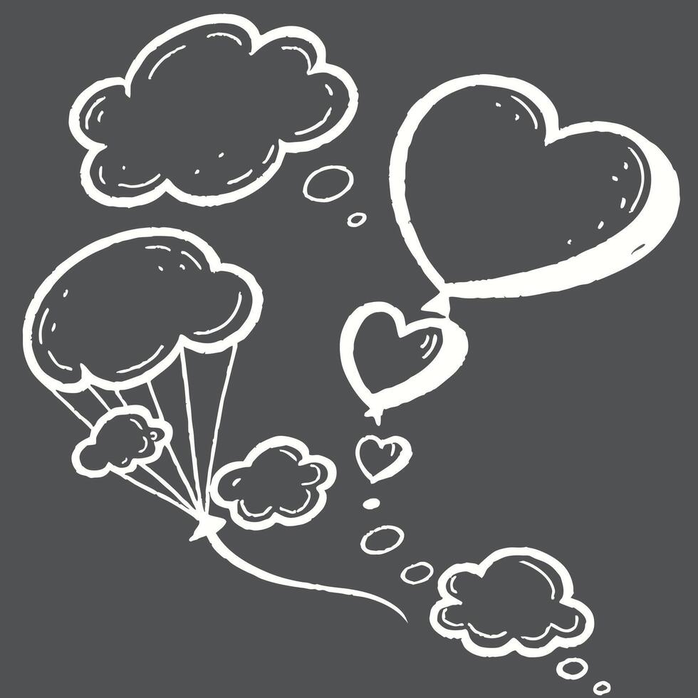 A heart shaped balloon with a parachute and clouds vector