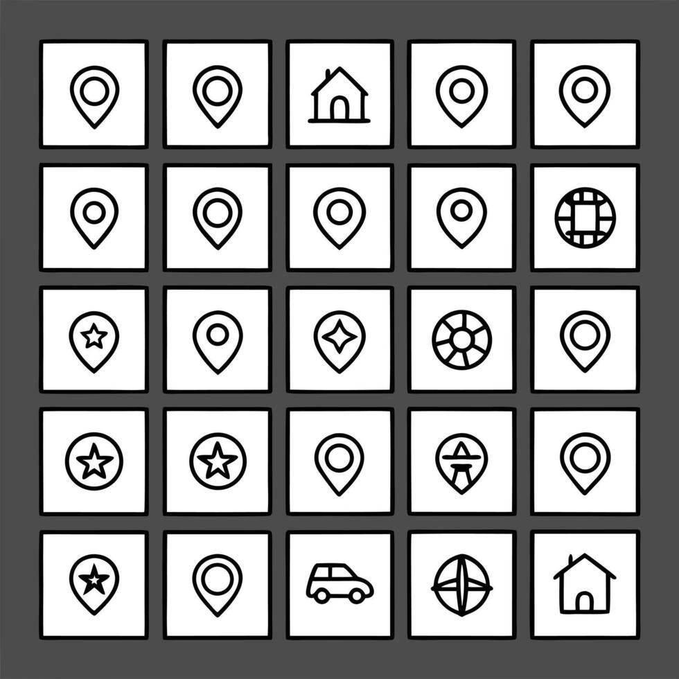 Map icons set on black background vector