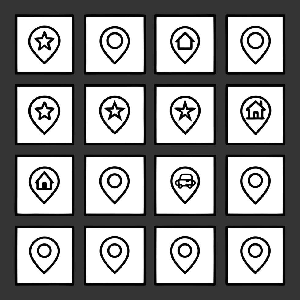A set of location icons on a black background vector