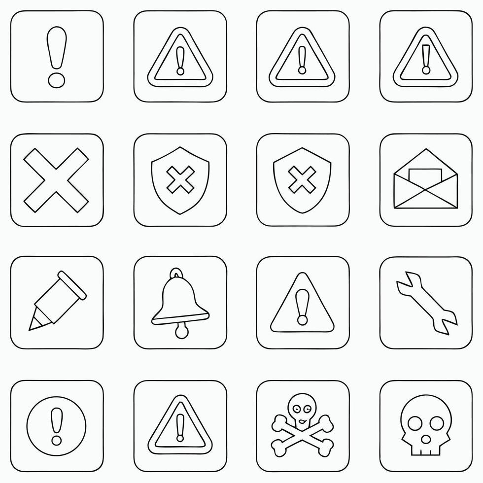 Various icons including a skull, warning, and other symbols vector