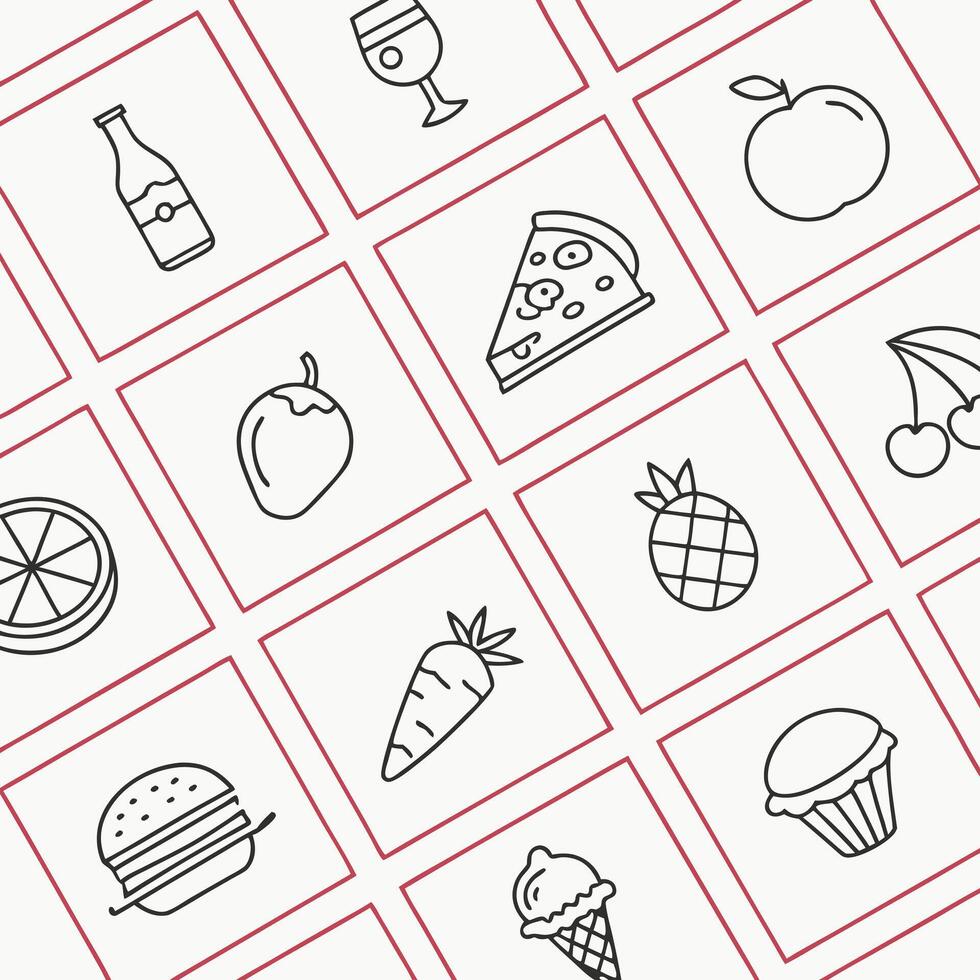 A set of food icons in a square pattern vector
