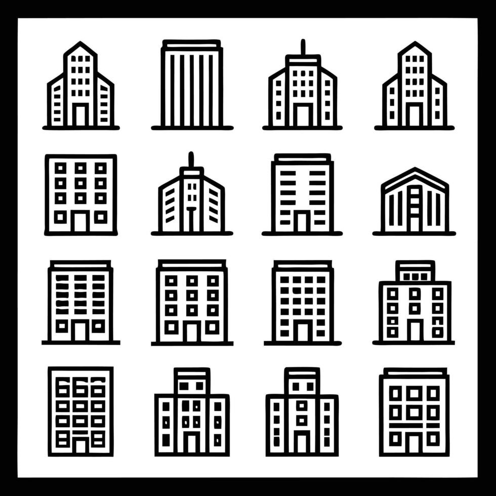 City buildings icons set vector