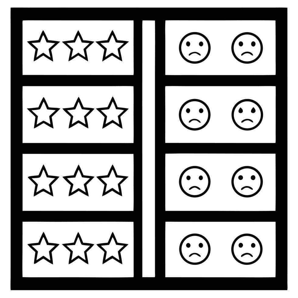 A black and white image of a star rating system vector