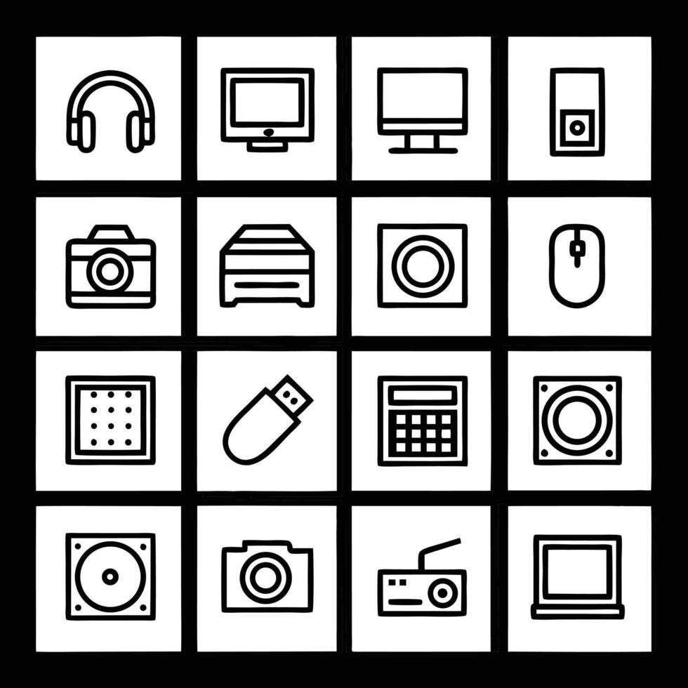 A set of black and white icons for electronics vector