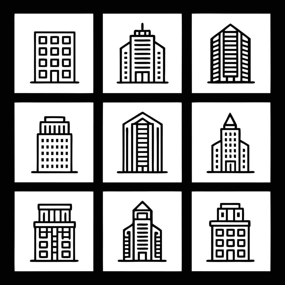 Set of modern buildings icons vector