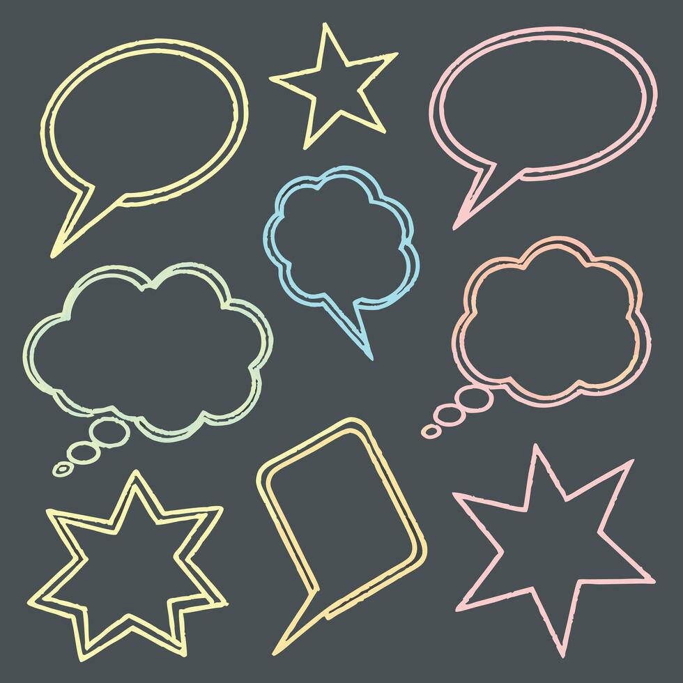 Set of speech bubbles and stars on a black background vector