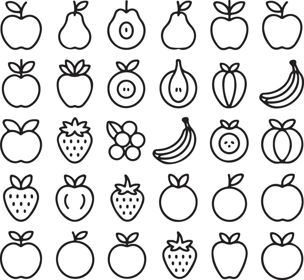 Fruit icons set, line art illustration vector