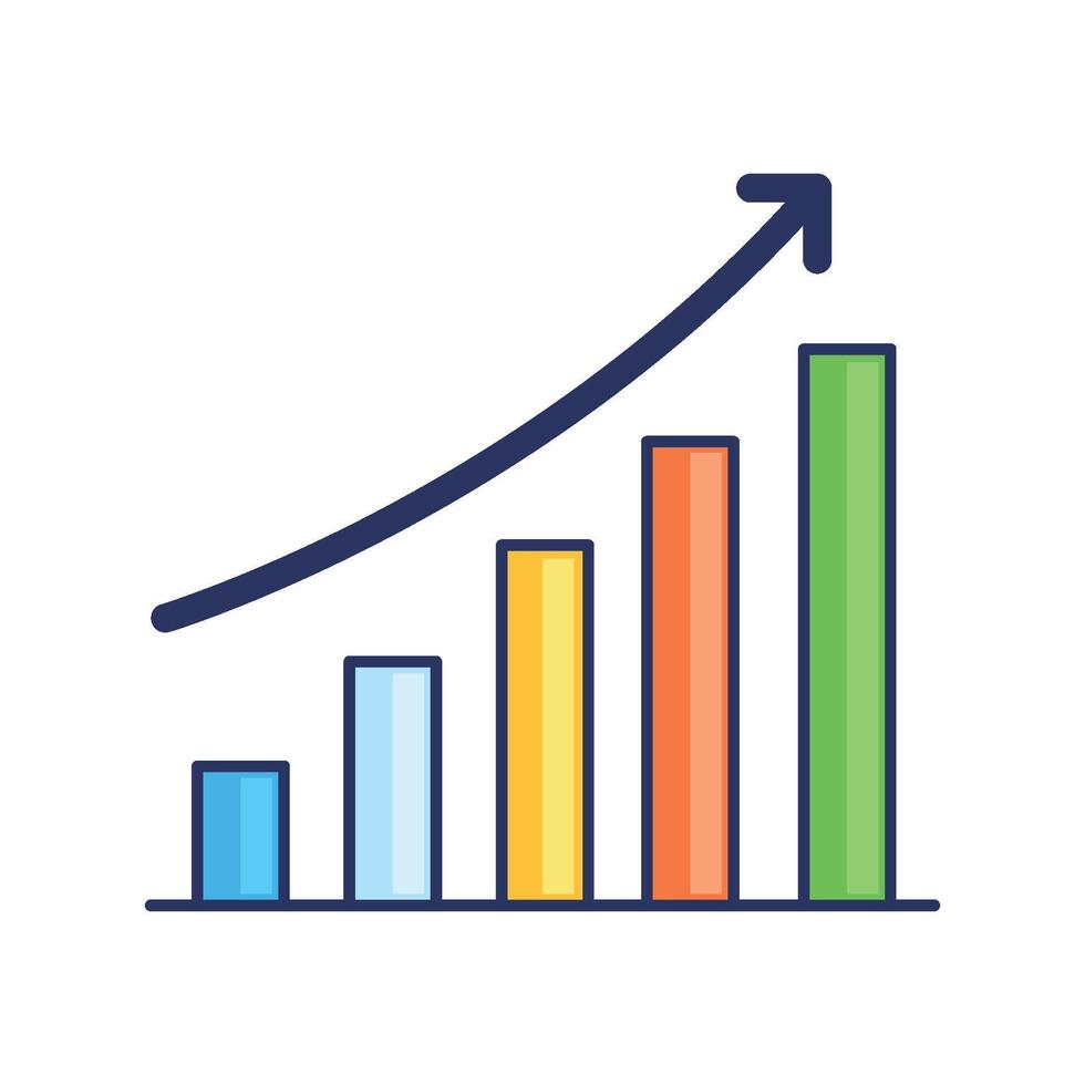 A graph bar chart with an upward arrow vector