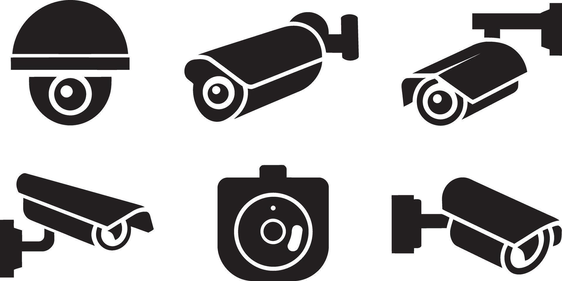 Professional Black Outline Security Camera Icons Pack for CCTV and Safety Designs vector