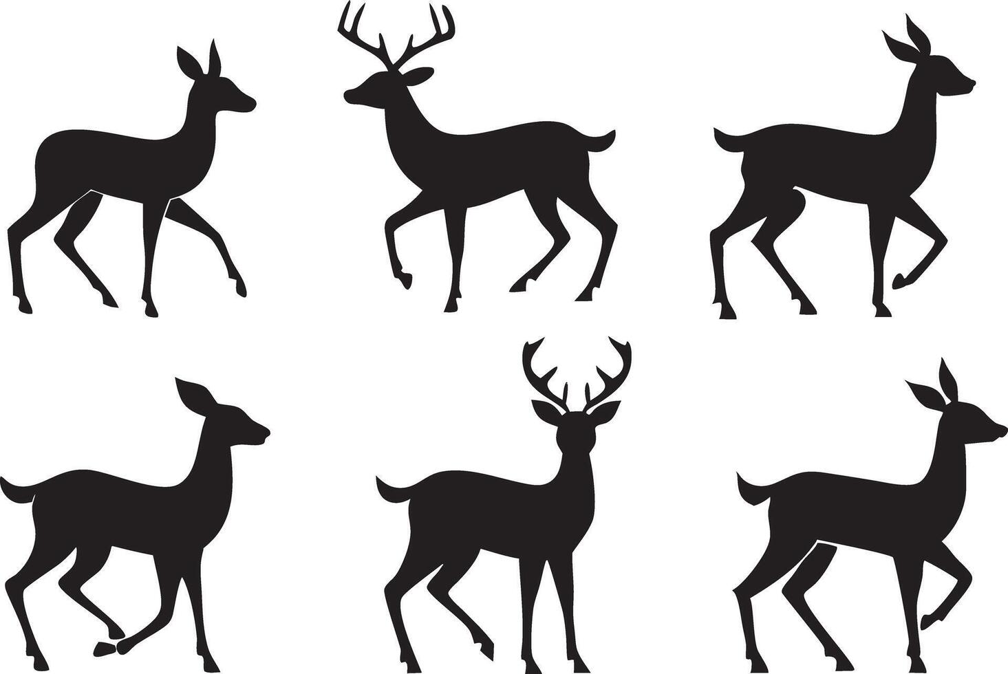 Elegant Black Deer Silhouette Collection for Nature and Wildlife Designs vector
