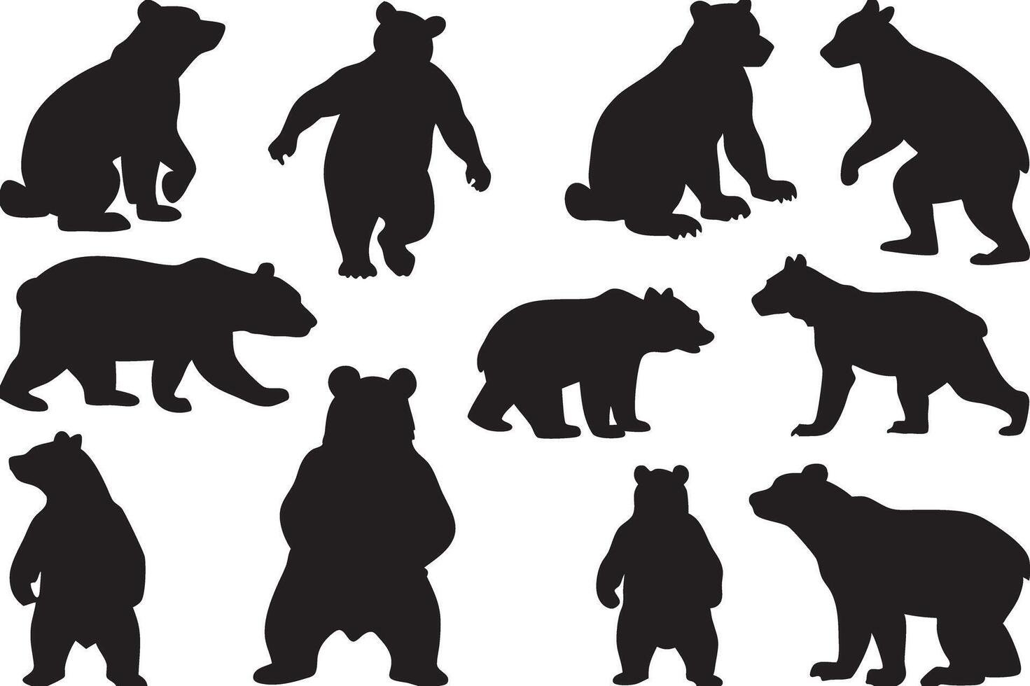 High-Quality Black Bear Outline Set for Graphic Art and Outdoor Decor vector