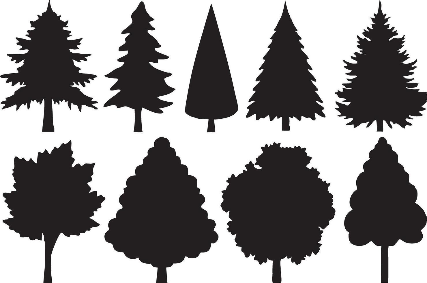 High-Quality Black Silhouette Tree Collection for Nature Design Projects vector
