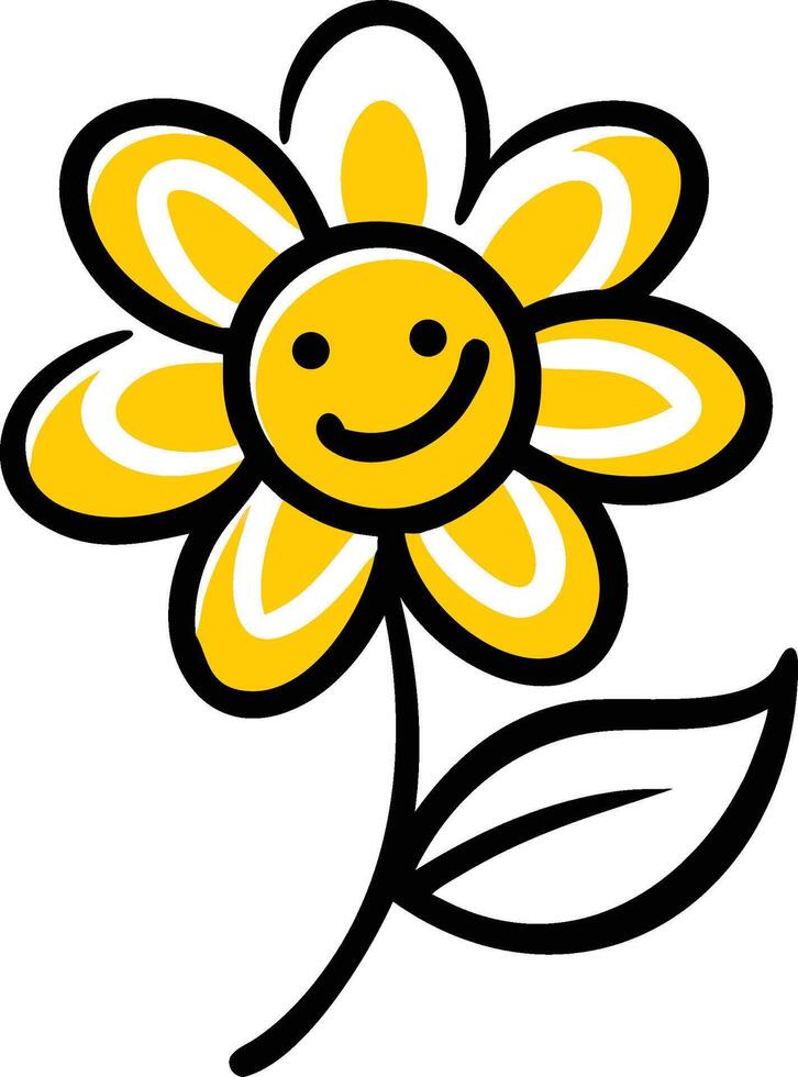 Cheerful Yellow Flower Illustration Simple Design Happy Floral Graphic Art Cute Botany Element vector