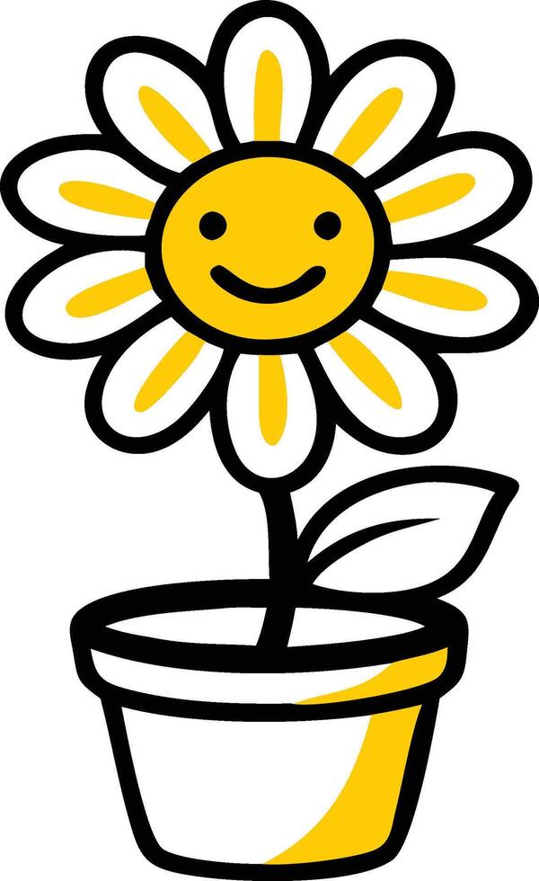 Happy potted daisy flower cartoon illustration perfect for greeting cards spring designs children books and cheerful springtime themes vector