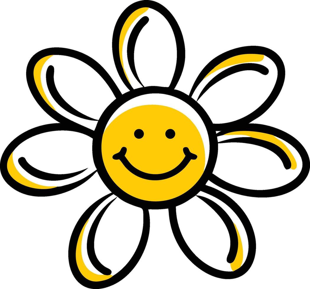 Cheerful daisy flower with a smiling sun face design perfect for happiness themes children's books greeting cards and positive vibes vector