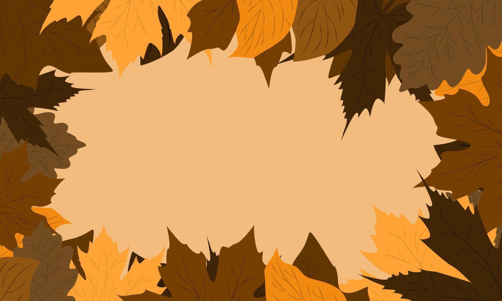 Autumn foliage frame background in brown tones. Horizontal backdrop with copy space for inscription vector