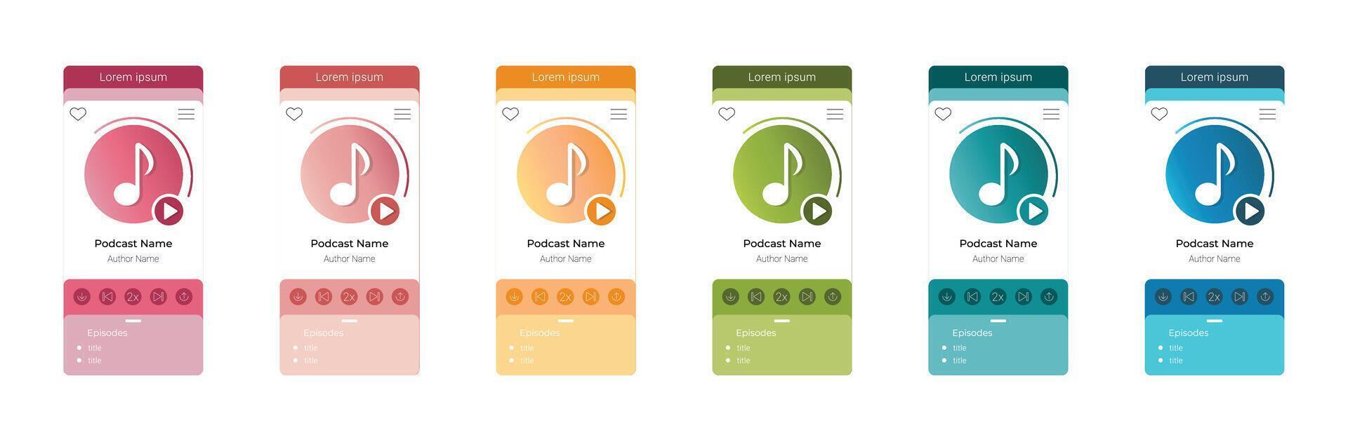 Media player design template for smartphones. Player design for audio, podcasts, and audiobooks. vector