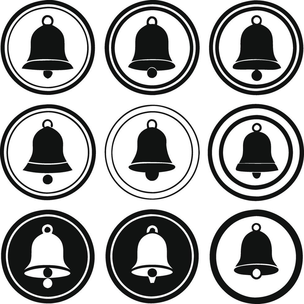 Collection of Notification Bell Icons in Circles vector