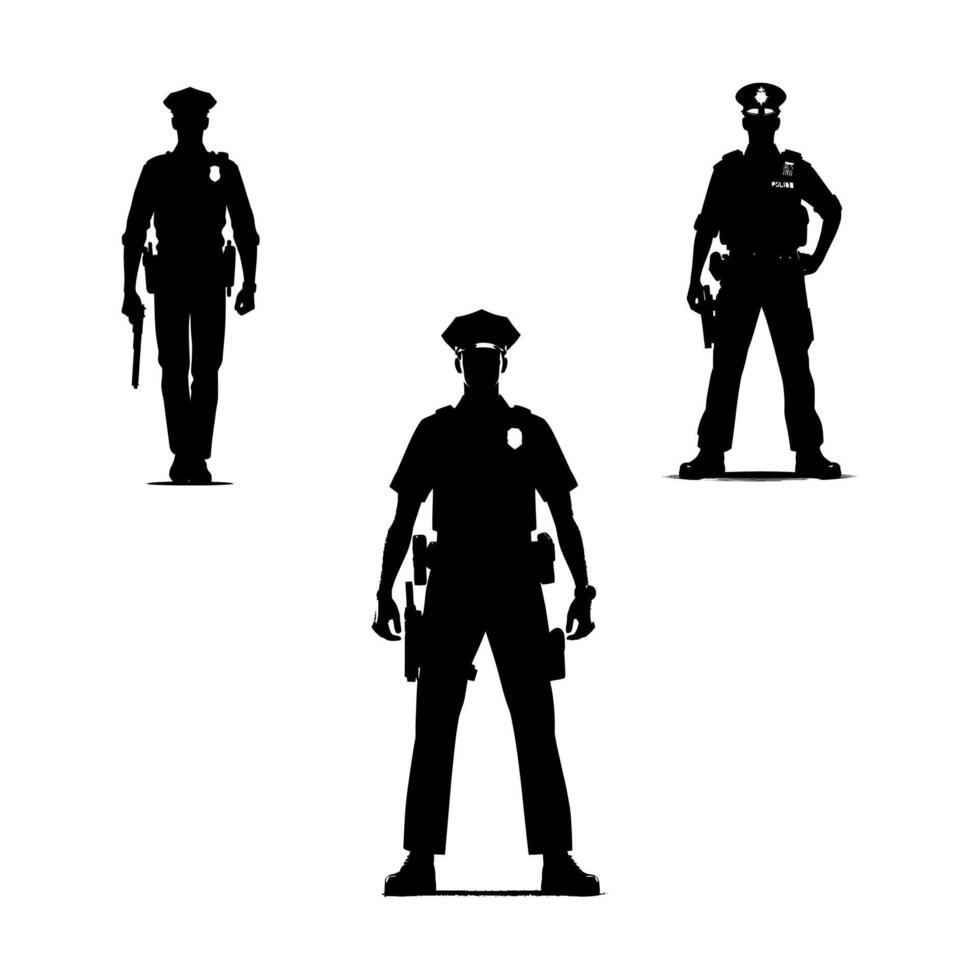 Police officers silhouettes on white background. illustration. vector
