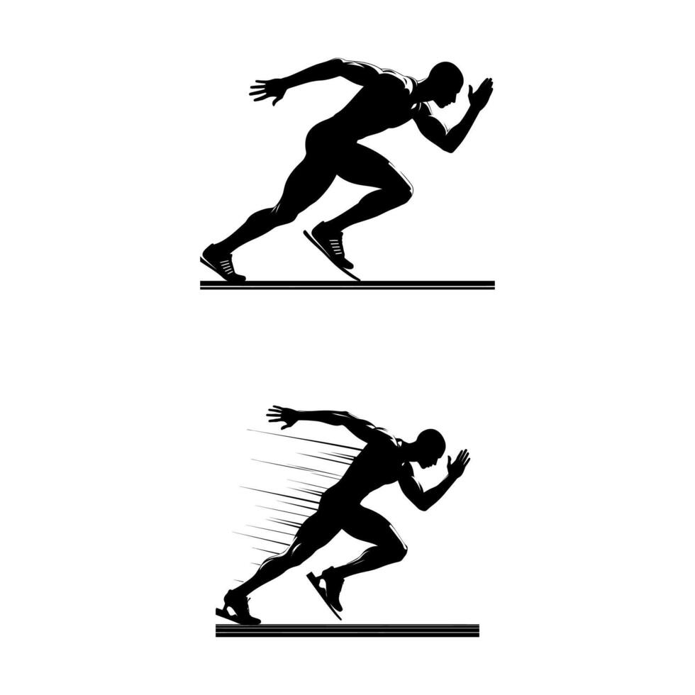 Silhouette of running man. Black and white athlete runner art. vector