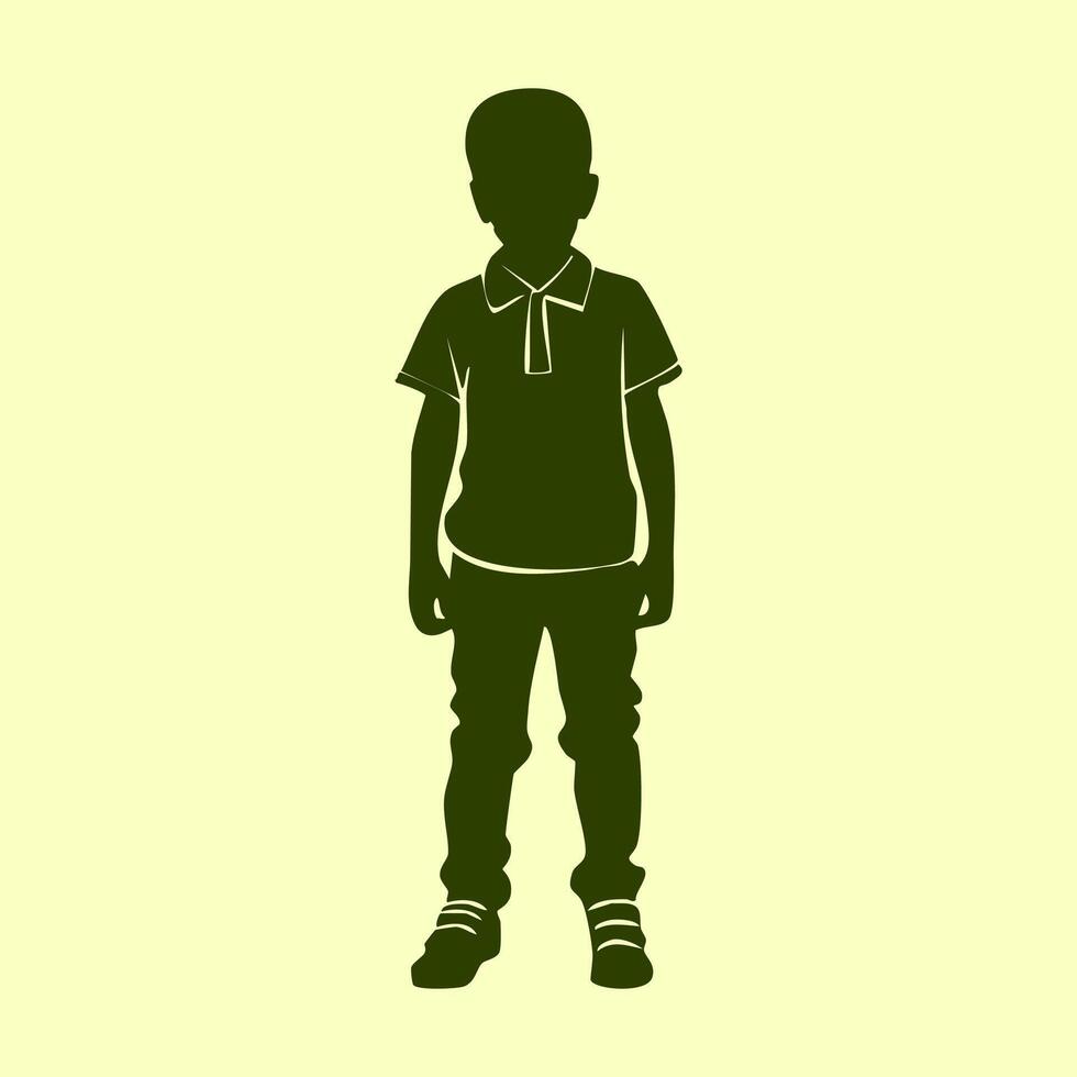 Silhouette of little boy standing over white background. illustration. vector