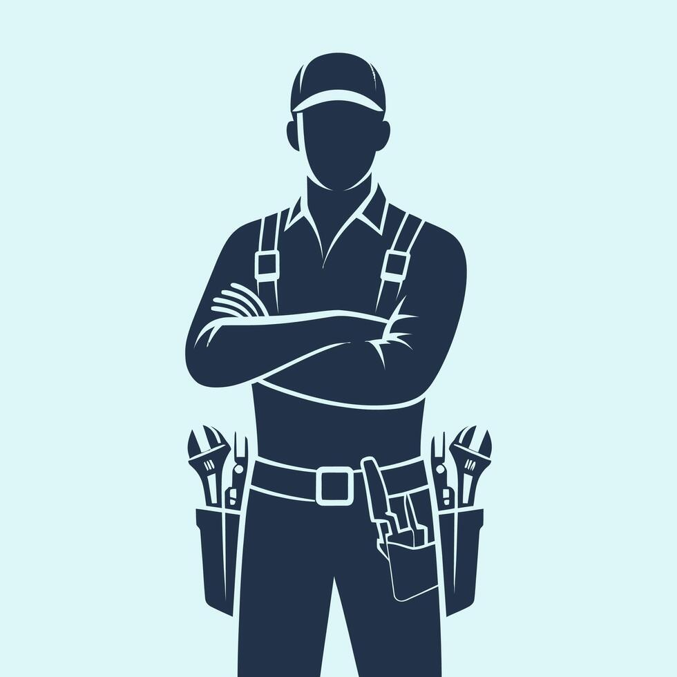 Silhouette of a construction worker with tools. illustration. vector