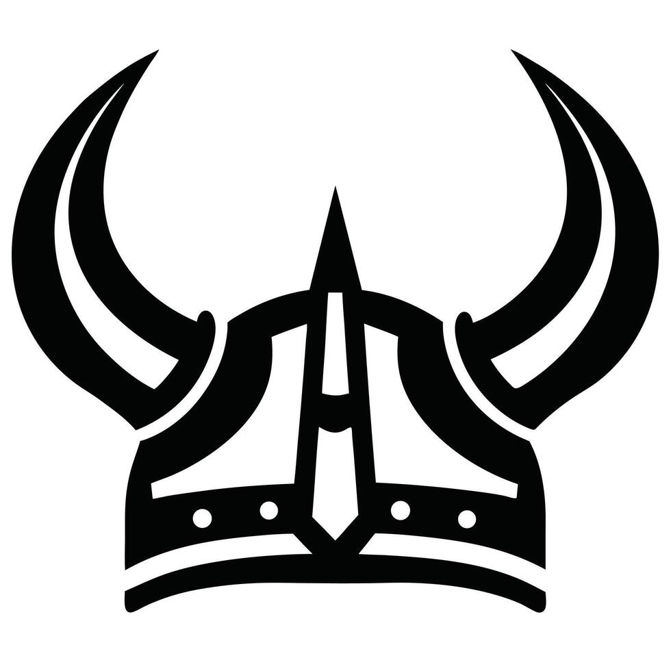 Viking Helmet with Large Horns Black and White Graphic Design Illustration Isolated on White Background vector