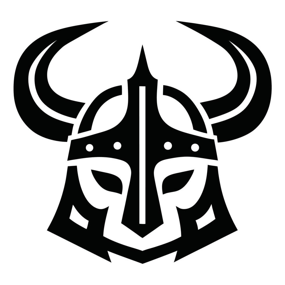 Stylized Black Viking Helmet with Large Horns Isolated on White Background Bold Graphic Design Element vector